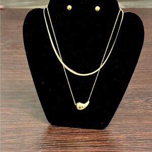 Minimalist Gold Necklace & Earrings Set Dainty Layered Everyday Jewelry